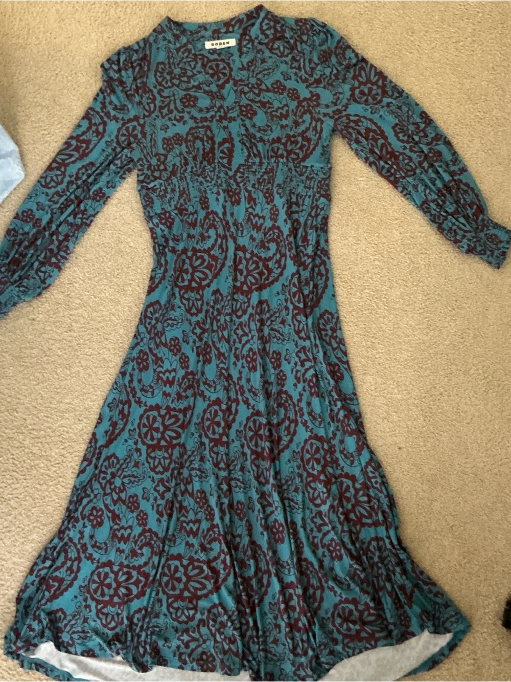 LADIES pretty dress size 10 BODEN teal and maroon mid length